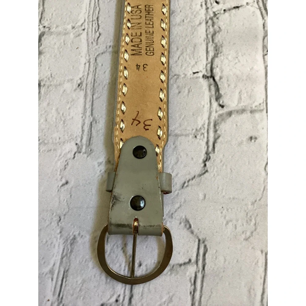 Vintage Wilson Leather Grey Floral Embossed Western Belt Made in USA Size 34